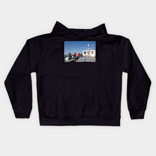 Blue skies aboard a Farne Island tour boat Kids Hoodie